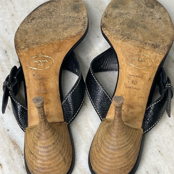 PRADA heels vintage mules black sz 9.5 EU 40 Leather thong - Picture 8 of 8